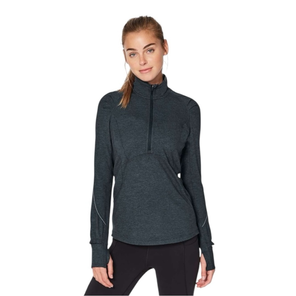 Lululemon Extra Mile 1/2 Zip Heathered Nocturnal Teal / Black Size 4 EUC